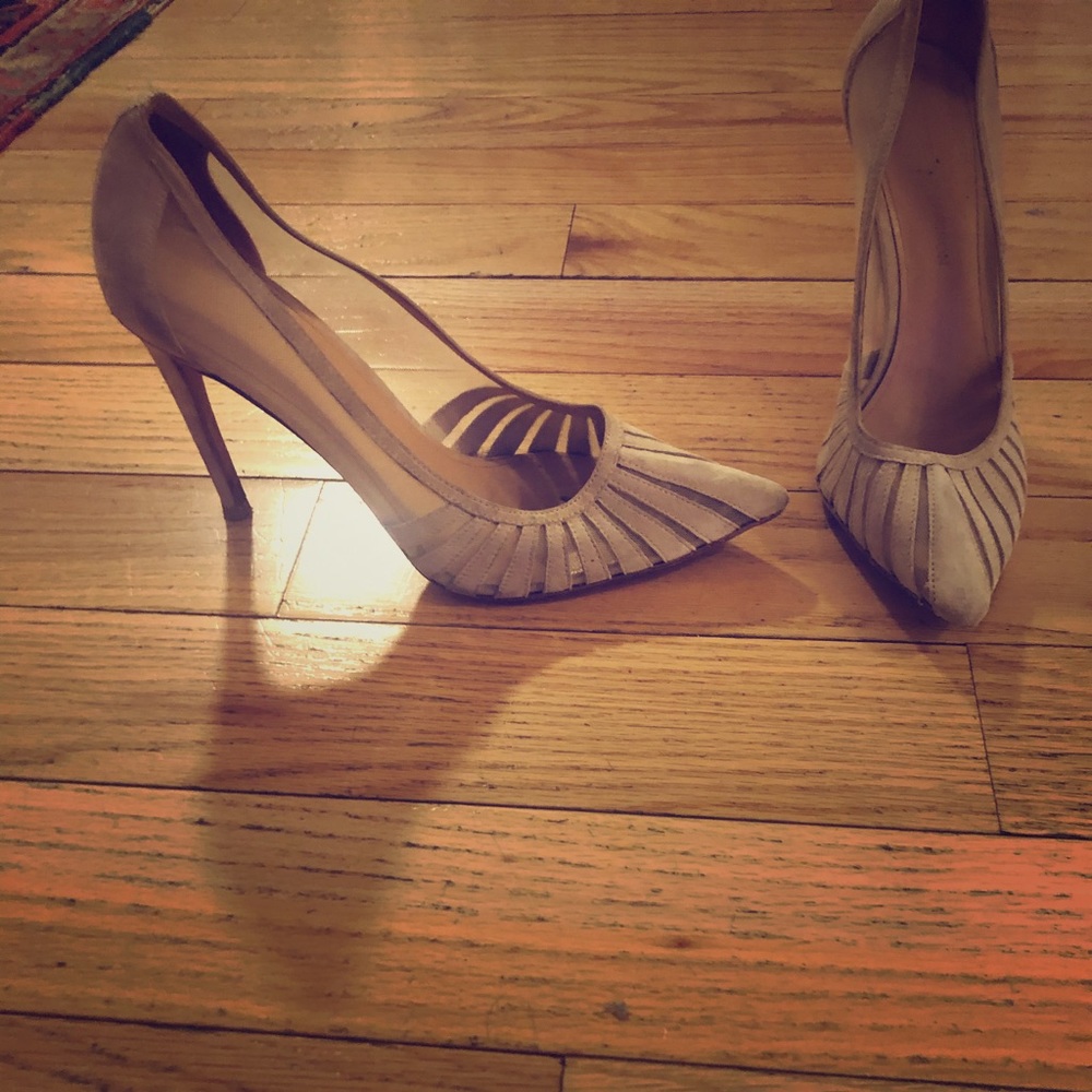 Beige mesh heels
